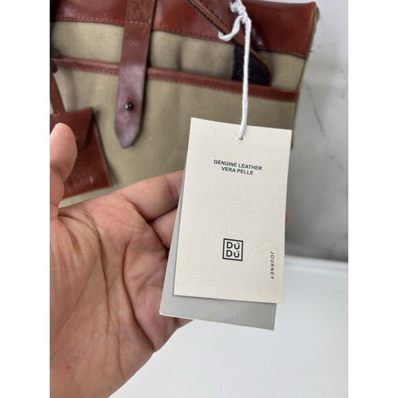 DUDU Vera Pelle Leather Canvas Crossbody Messenger Bag Postman Handbag Brown - Picture 13 of 16